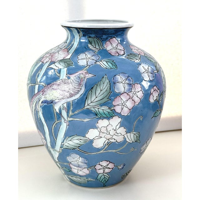 Late 20th Century Vintage 1970s Porcelain Chinese Floral and Bird Vase For Sale - Image 5 of 9