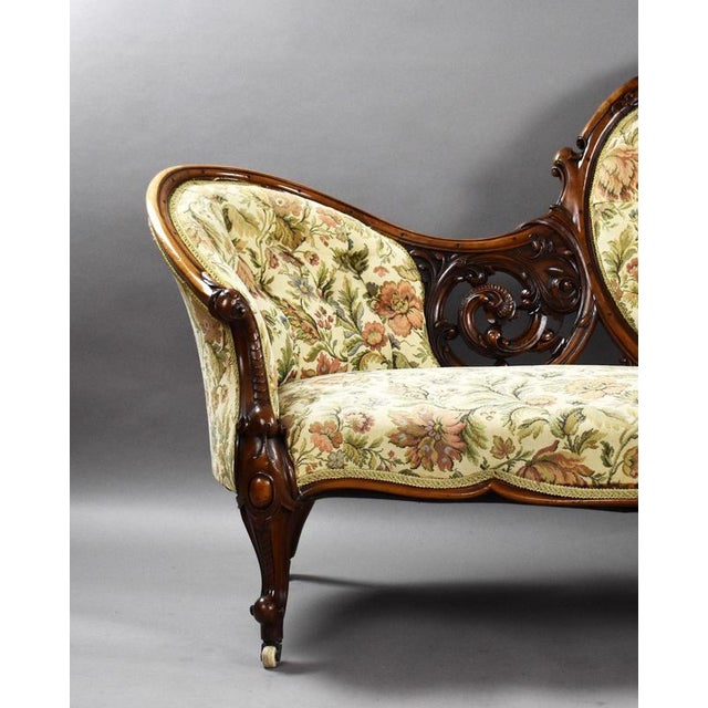 Victorian Walnut Carved Chaise Lounge, 1880 For Sale - Image 3 of 15