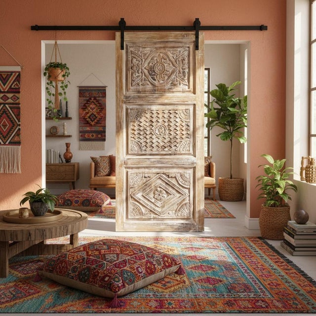 Wood Antique Carved Wood Statement Entry Door – Hinged or Sliding Barn Door 80x36 For Sale - Image 7 of 7