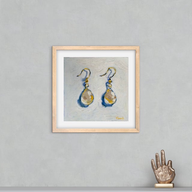 Wood Original Oil Painting – Pearl Drop Earrings Still Life For Sale - Image 7 of 12