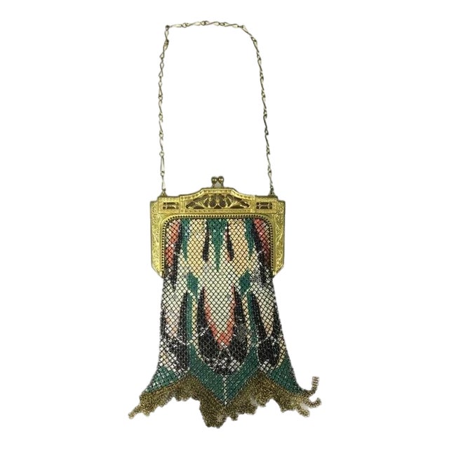 Whiting & Davis Mesh Purse Gold-Tone Engraved Frame - Art Deco Flapper Era For Sale