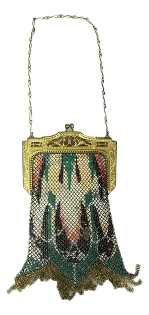 Whiting & Davis Mesh Purse Gold-Tone Engraved Frame - Art Deco Flapper Era