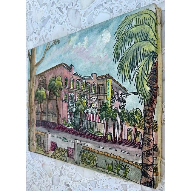 Coastal 1980's Coconut Grove Cityscape Mixed Media For Sale - Image 3 of 9