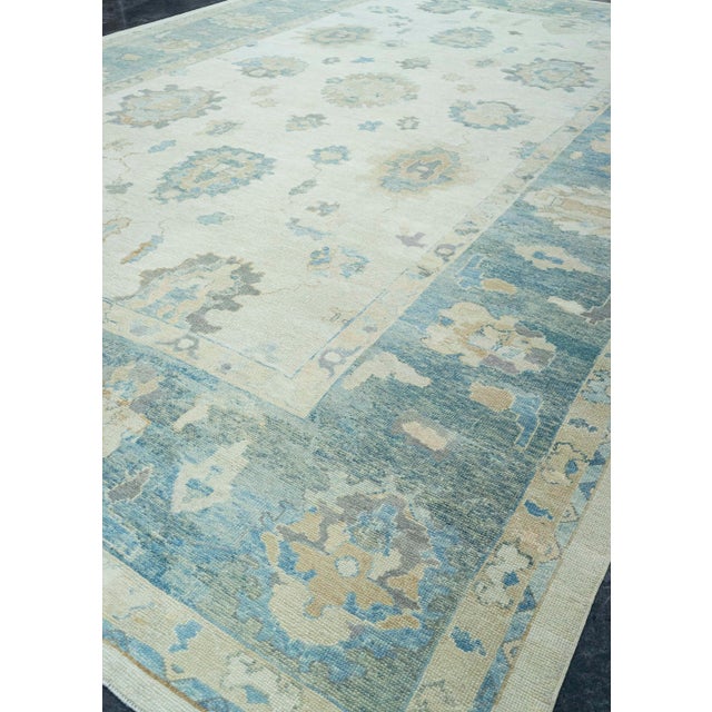 Baby Blue Turkish Oushak Antique Look Rug 12'11" x 19' #21308 For Sale - Image 8 of 8
