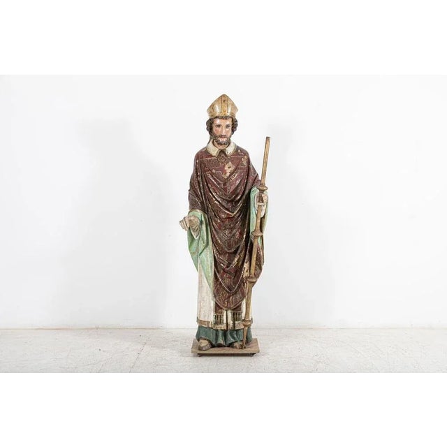 18th Century Italian Polychrome Carved Oak Bishop Statue For Sale - Image 4 of 18