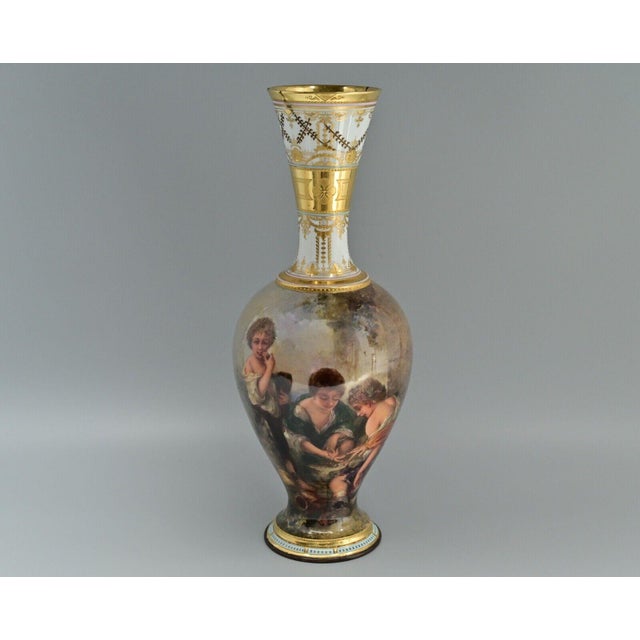 ROYAL VIENNA 19th Century Original Antique Artisan Signed Jeweled & Gilded Vase Titled "The Dice Throwers" FREE SHIPPING...