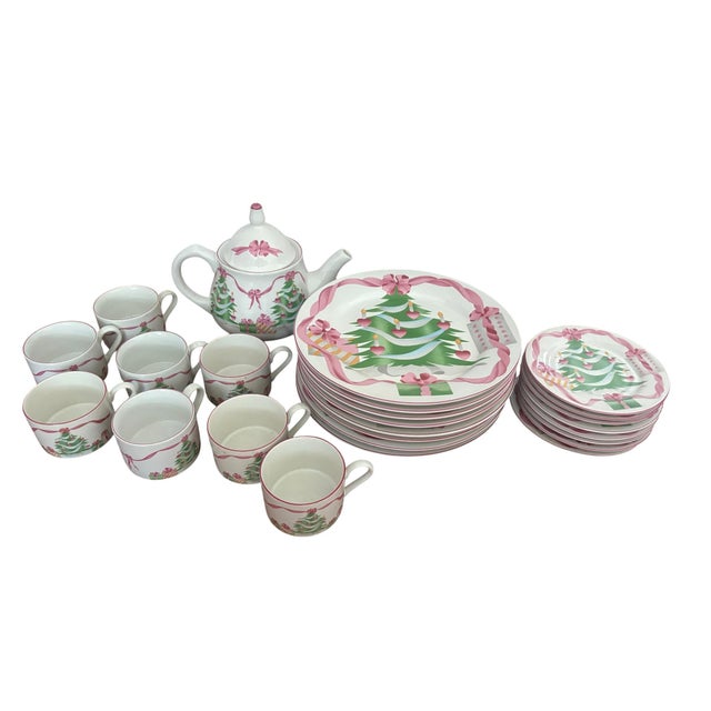 Shabby Chic Vintage "Home for Christmas" Pink Holiday Dish Set - A Set of 25 For Sale - Image 3 of 12
