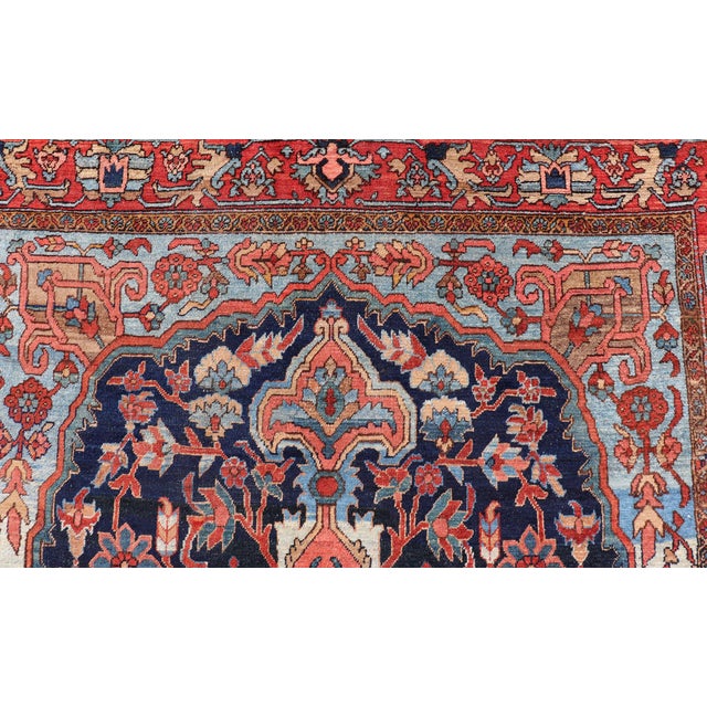 Antique Persian Serapi-Heriz Rug With Geometrics Design in Midnight Blue 7'3"x11'0" For Sale - Image 9 of 12