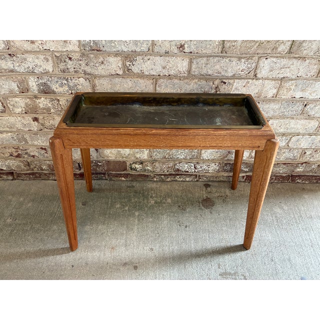Mid-Century Modern Vintage Brass & Wood Rectangular Side Table For Sale - Image 3 of 12