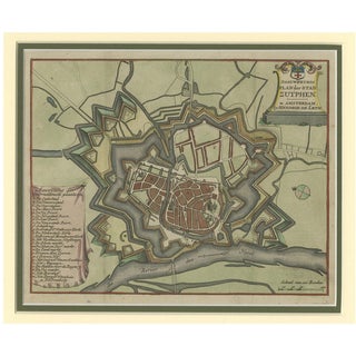 Detailed Plan of the City of Zutphen by Hendrik de Leth, 1740s For Sale