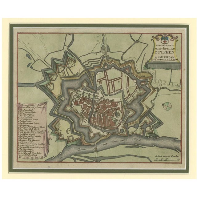 Detailed Plan of the City of Zutphen by Hendrik de Leth, 1740s For Sale