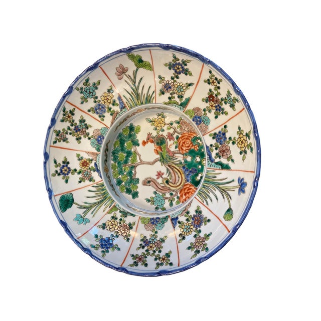 Item: Hand-Painted Pedestal Bowl with Double Base Style: Chinese Country of Origin: China Dimensions: 15ʺW × 15ʺD × 4.75ʺH...