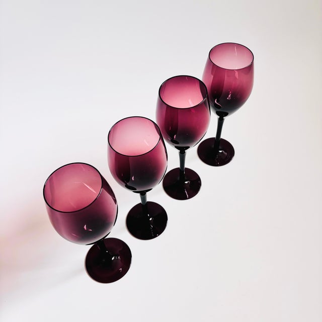 Mid-Century Modern Vintage Purple Wine Glasses - Set of 4 For Sale - Image 3 of 7