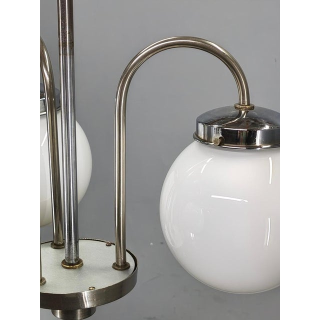 Czech Art Deco Chandelier with Opaline Glass Globes, 1930s For Sale - Image 9 of 11