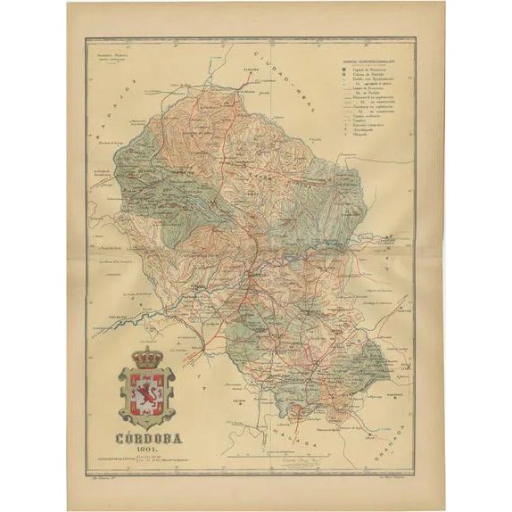 Map of A Cartographic Journey Through Andalusias Heartland in Spain, 1901 For Sale