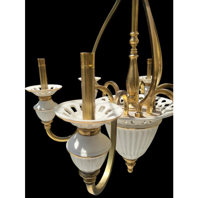 Vintage Lenox Porcelain Brass Large 6 Light Traditional Chandelier For Sale - Image 10 of 14