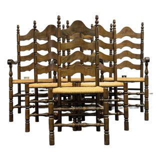 Late 20th Century Early American Ladderback Dining Chairs - Set of 6 For Sale