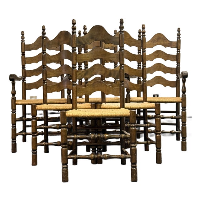 Late 20th Century Early American Ladderback Dining Chairs - Set of 6 For Sale