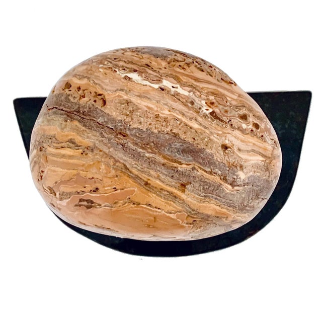 Henry Moore Mid-Century Modern Abstract Modernist Design Travertine Sculpture in the Style of Barbara Hepworth, Signed For Sale - Image 4 of 12