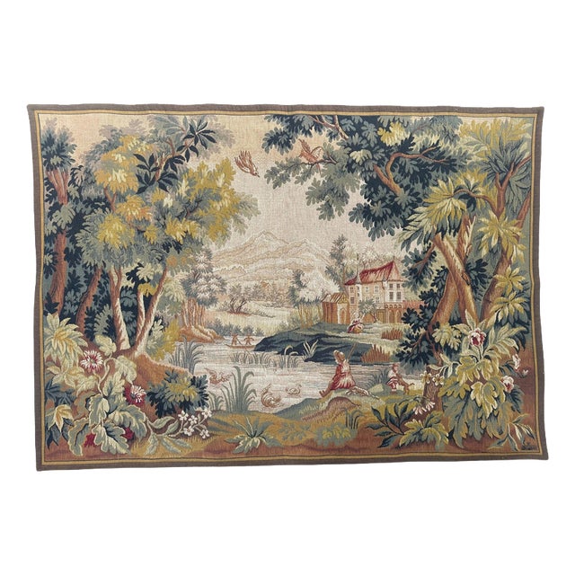 Vintage Jacquard Tapestry with Lauragais Landscape in the style of Aubusson, 1960s For Sale