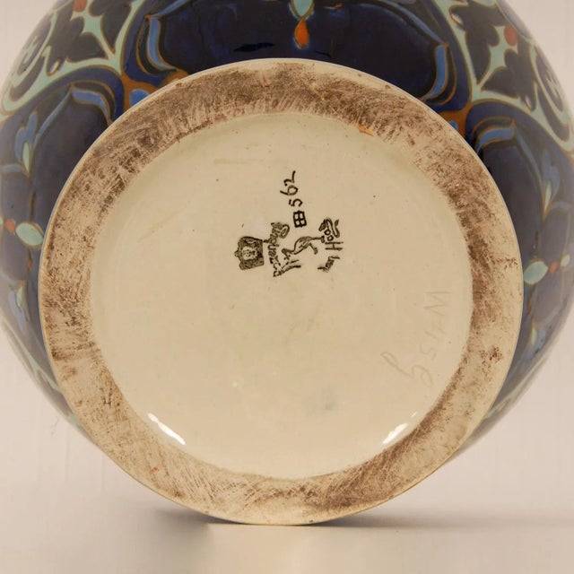 Art Nouveau Ceramic Vase Urn Floral Decoration Blue Turquoise Covered Vase For Sale - Image 9 of 11