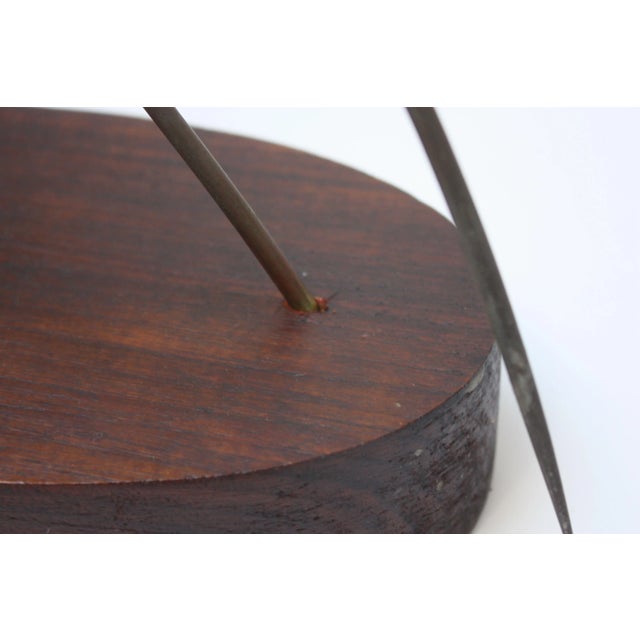 Brown Mid-Century Modern Mixed-Metal Bird on Walnut Base For Sale - Image 8 of 10