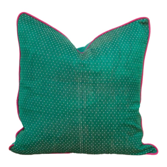Green Dotted Ahir Handloom Pillow For Sale