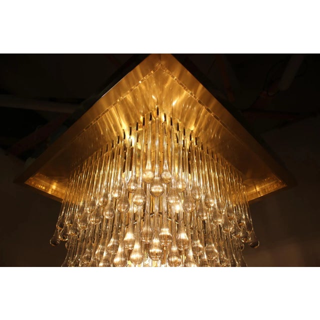 Large Glass and Brass Chandelier, Italy, 1970s For Sale - Image 4 of 10