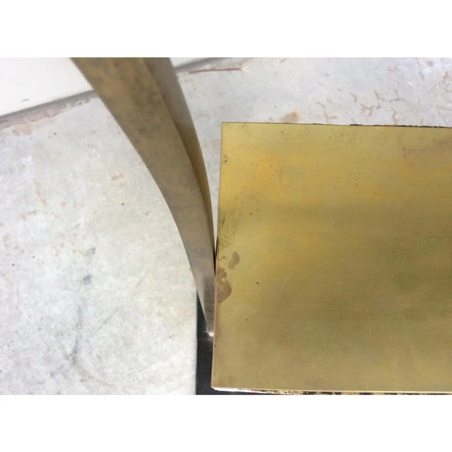 Antique White Mid Century Modern Brass and Glass Side Table For Sale - Image 8 of 12