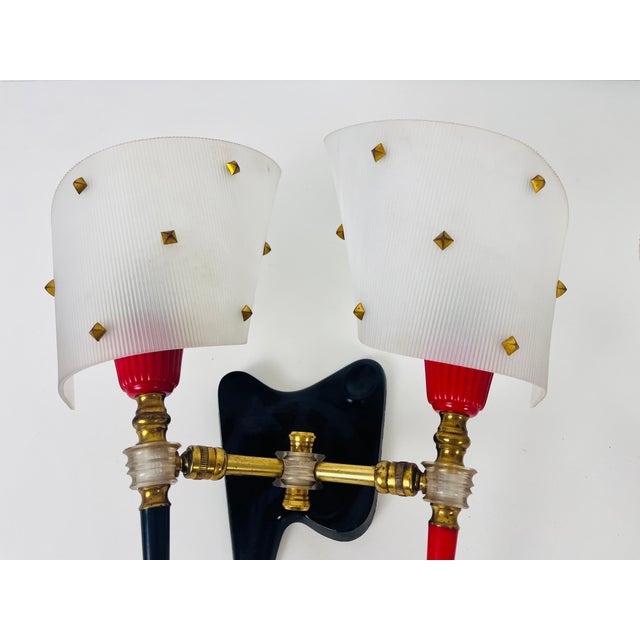 Brass and Plexiglass Wall Lamps by Maison Arlus, 1960, France - A Pair For Sale - Image 9 of 13