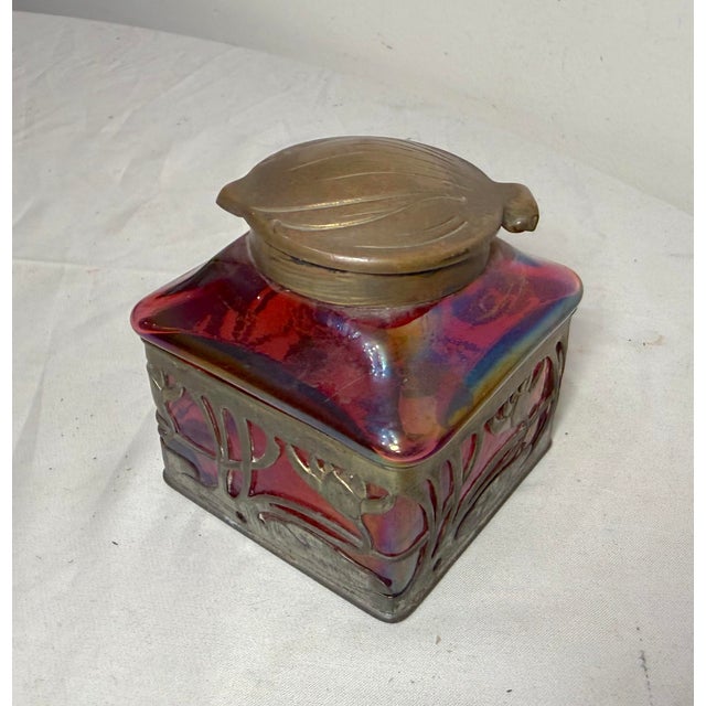 Antique Carl Stolzle Austrian Art Nouveau Red Glass Bronze Writing Inkwell Jar For Sale In New York - Image 6 of 18