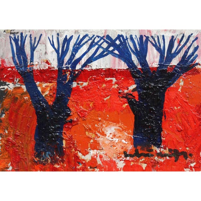 Sunrise cardboard, oil, 11x16 cm still life painting with stylized sunflowers on light-colored background. The focal point...