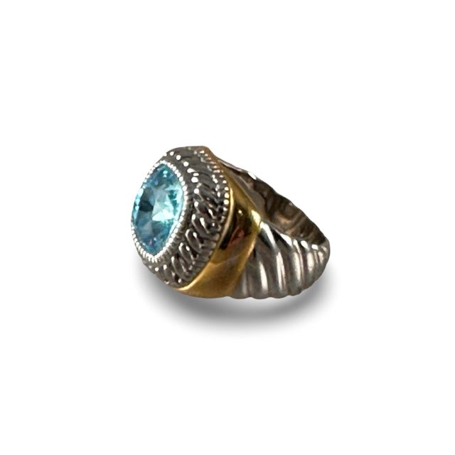 Metal Sterling and Gold Vermeil Blue Topaz Ring Sz 7 For Sale - Image 7 of 7