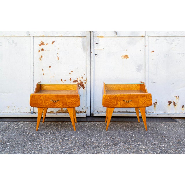 Vintage Bedside Tables in Wood and Glass, Italy, 1950s, Set of 2 For Sale - Image 6 of 6