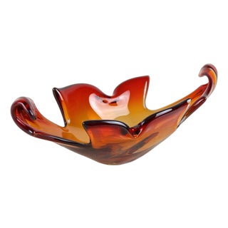 Mid-Century Murano Glass Bowl in Amber, Orange, and Red Tones, Italy, 1960s For Sale
