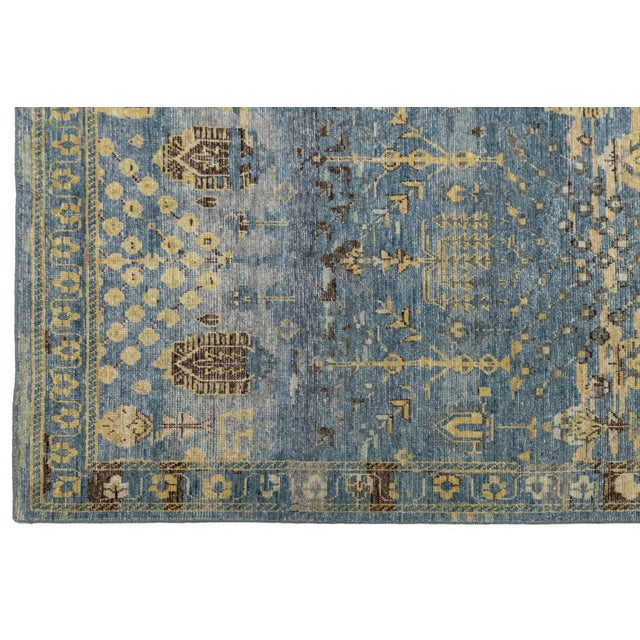 Modern Transitional Khotan Style Blue Wool Area Rug 12x15 For Sale In New York - Image 6 of 11