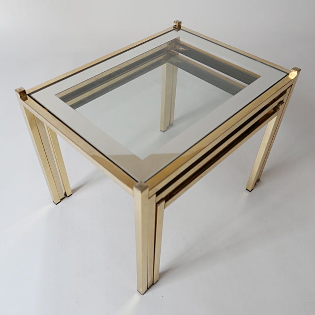 Vintage Nesting Coffee Tables in Gold-Tone Metal and Mirror, 1970s, Set of 3 For Sale - Image 11 of 12