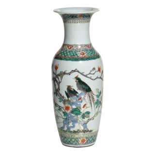 Famille Verte Qing Dinasty Chinese Art Porcelain Vase, 1800s For Sale
