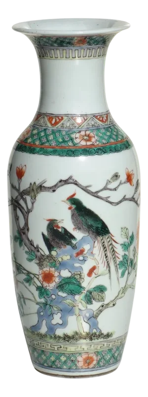 Famille Verte Qing Dinasty Chinese Art Porcelain Vase, 1800s