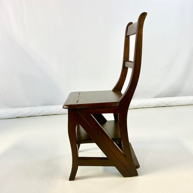 1970s Vintage English Hollywood Regency Arts & Crafts Library Steps Convertible Chair - 3 Step For Sale - Image 12 of 17