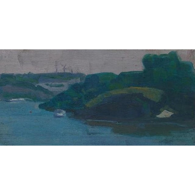 Realism 1970s River Painting Landscape Antique Oil Painting Original Soviet Art Ukrainian Artist 40-82 For Sale - Image 3 of 6
