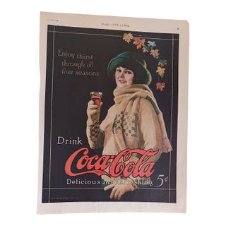 Antique Vintage Coca-Cola Full Page Ad "All Seasons" LHJ 1923 Lady Green Hat, Java Face Color For Sale