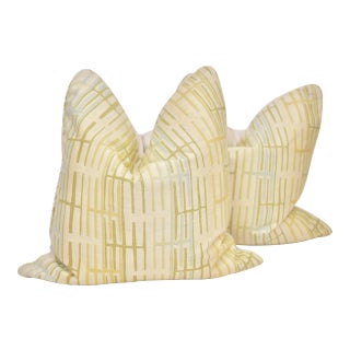 Mid-Century Modern TylerGraphic "Trestles" Hand Blocked Square Pillows - a Pair For Sale