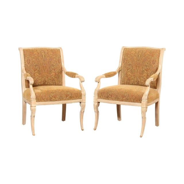 1990s Regency Style Painted Frame Fauteuil Armchairs - A Pair For Sale - Image 13 of 13