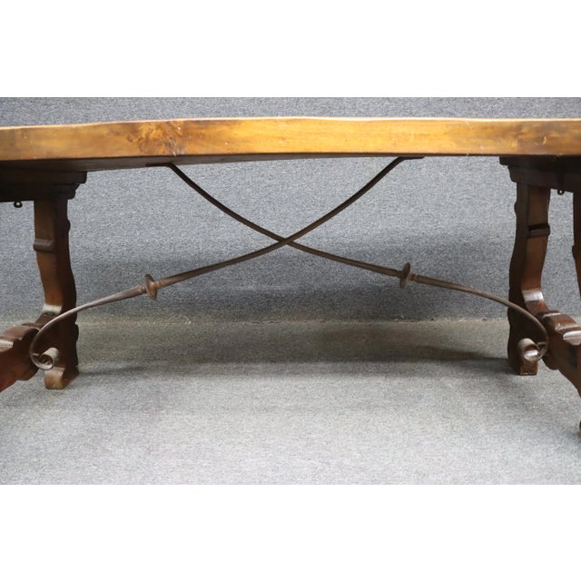 Spanish Style Iron & Walnut Trestle Base Table For Sale In Philadelphia - Image 6 of 9