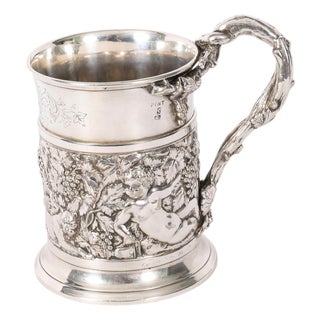 Antique Victorian Silver Plated Embossed and Engraved Mug from G R Collis, 1835 For Sale