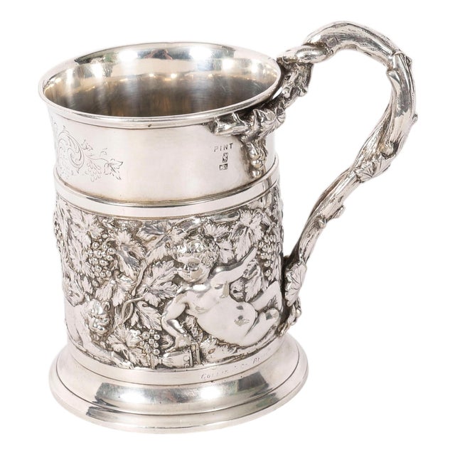 Antique Victorian Silver Plated Embossed and Engraved Mug from G R Collis, 1835 For Sale