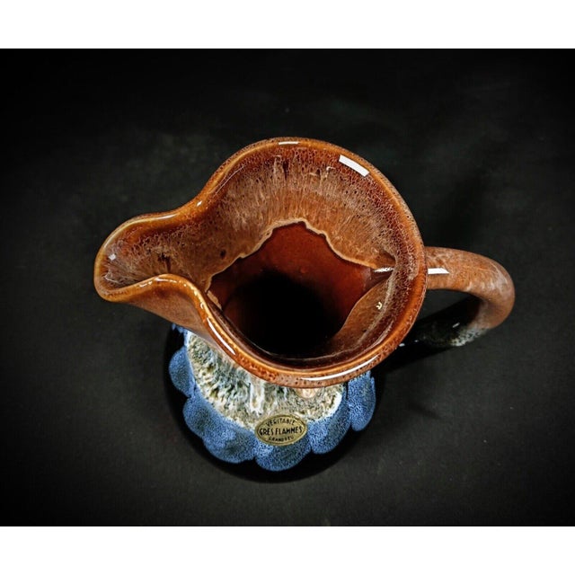 French Provincial Mid 20th Century "Savines Les Lacs" Genuine High-Fired Flame Glazed Stoneware Pitcher For Sale - Image 3 of 8