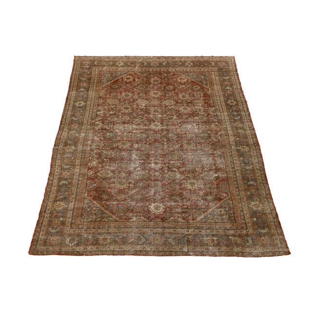Antique Mahal Wool Rug With Terracotta & Earthy Distressed Patina For Sale In New York - Image 6 of 11