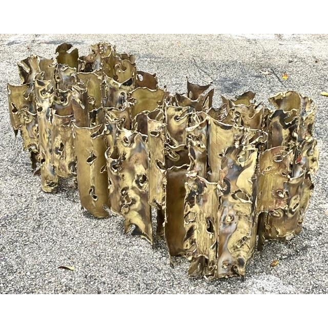 Silas Seandel 1970s Vintage Brutalist Signed Silas Seandel “Cathedral” Torch Cut Brass Coffee Table For Sale - Image 4 of 9